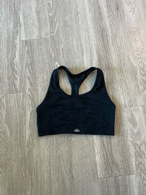 ALO Yoga Black Racerback Sports Bra with Subtle Logo